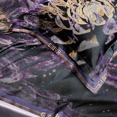 Chic Black Purple Floral Bedding Collection - Luxurious Jacquard Egyptian Cotton Fabric